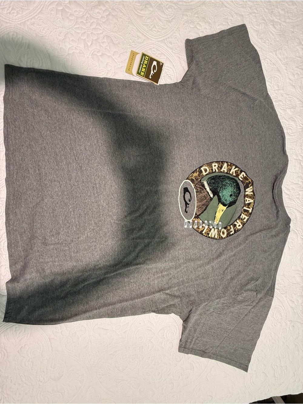 Drake Heather Gray Crew Neck Tee with Printed Label